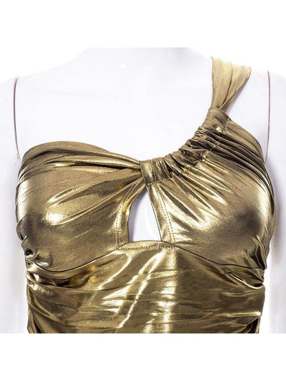 Metallic Golden One Shoulder Crop Top