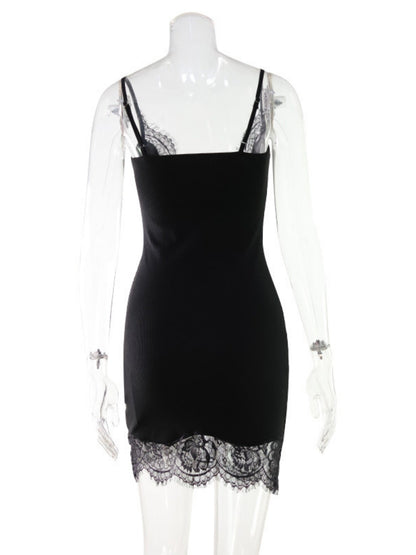 Lace Trim Slim-fit Camisoles Mini&Short Dresses