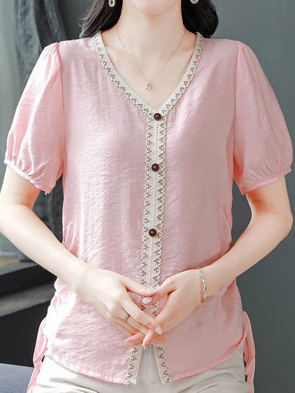 Camila Elegant V-Neck Solid Color Top