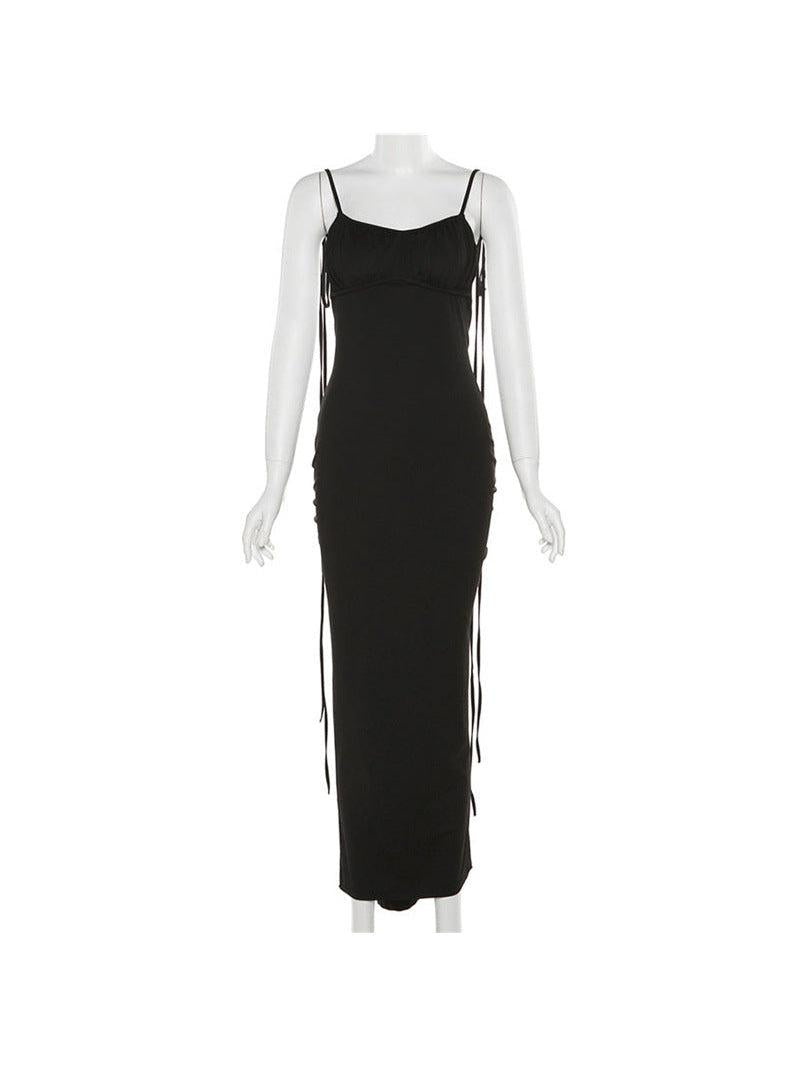 Spaghetti Strap Backless Pleated Dress