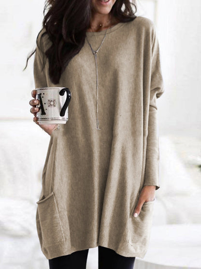 Pocket Round Neck Long Sleeve T-shirts
