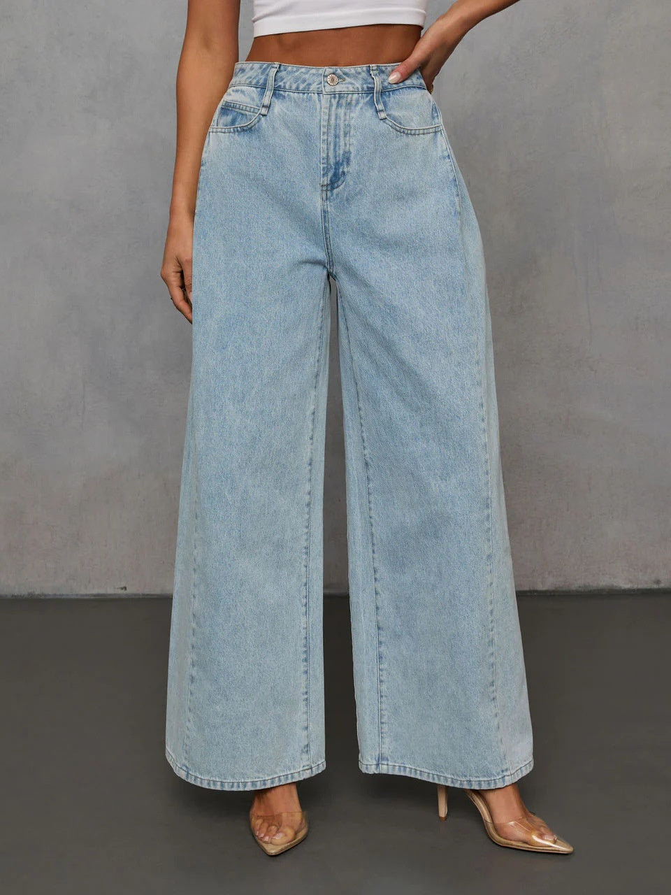 Denim Distressed Solid Color Jacket And Trousers 2-piece Sets