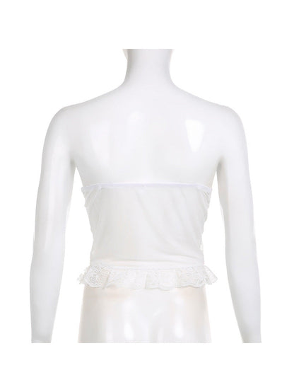 Lace Contrast Color Lace Up Tube Corset Top