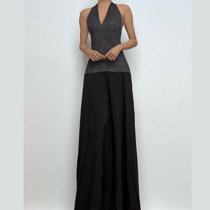 Halter polka dot print backless maxi dress-final-sale