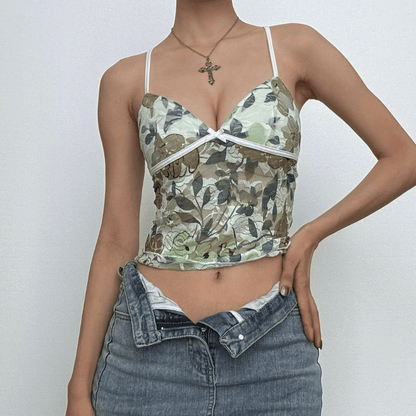 V neck mesh bowknot print cami top