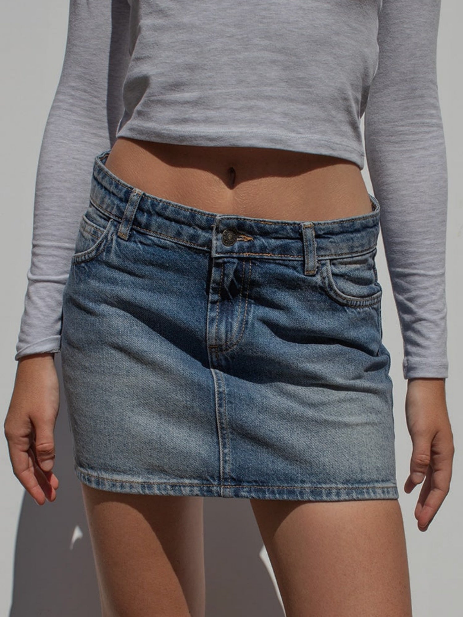 Camouflage Stretch Washed Denim Mini Skirt