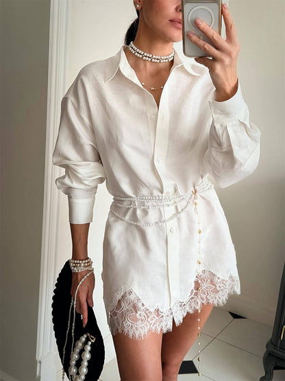 Lace-Trim Resort Shirt & Shorts Set
