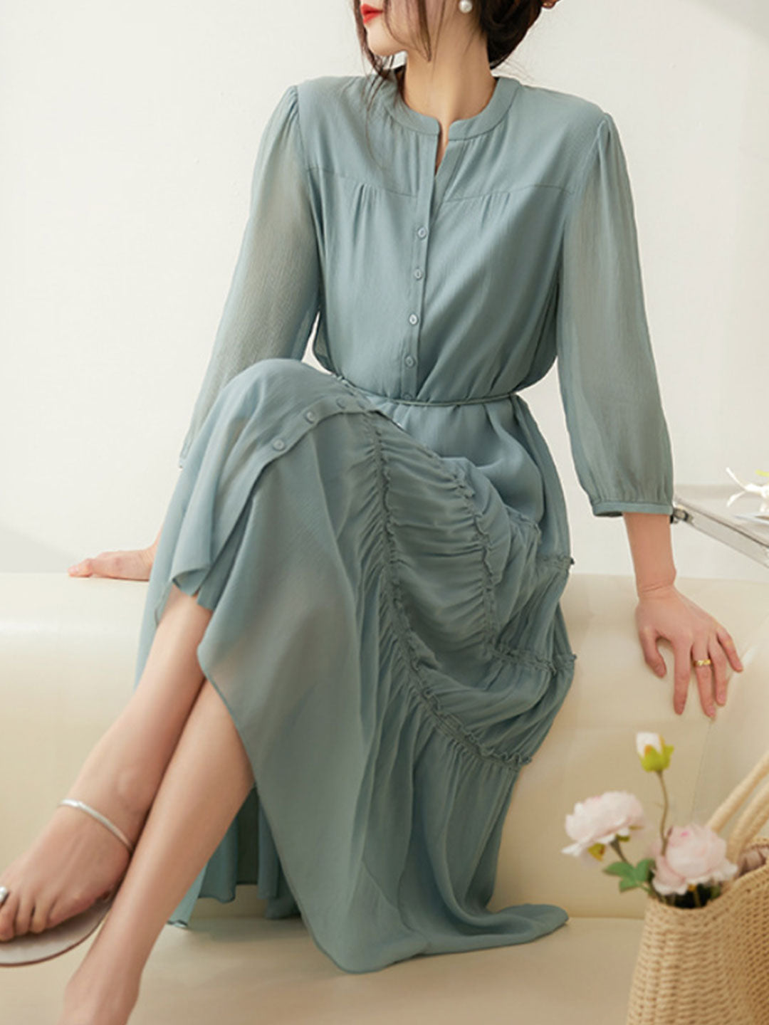 Sophie Elegant Pleated Tie Dress-Purple