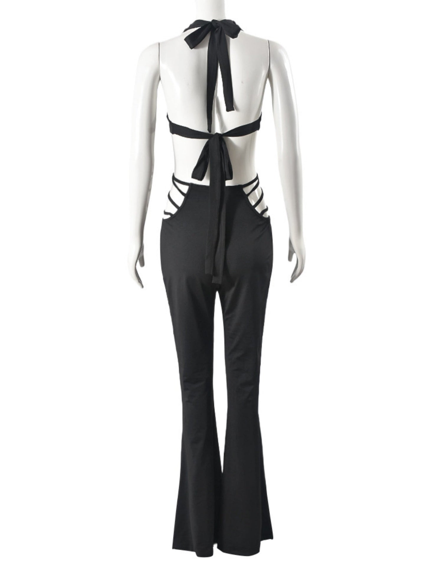 Cutout Deep V Lace-up Backless Micro-flared Jumpsuits