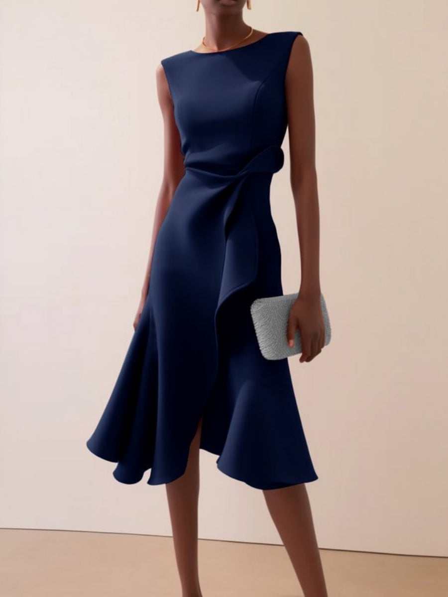 Sleeveless Crew Neck Temperament Midi Dresses
