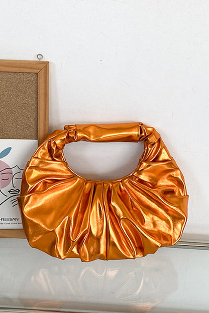 Metallic Ruched Faux Leather Funky Handbag