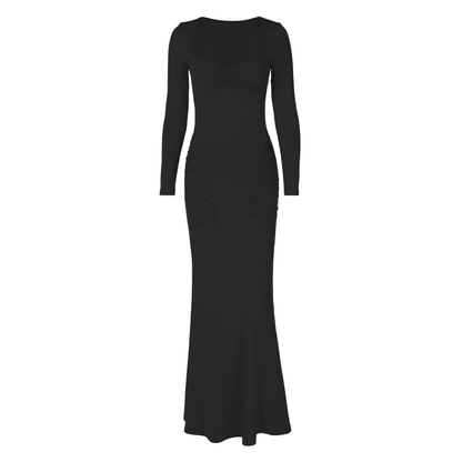 Long sleeve sweetheart neck ruched maxi dress