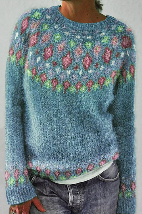 Long Sleeves Diamond Print Fuzzy Sweater(in 3 Colors)