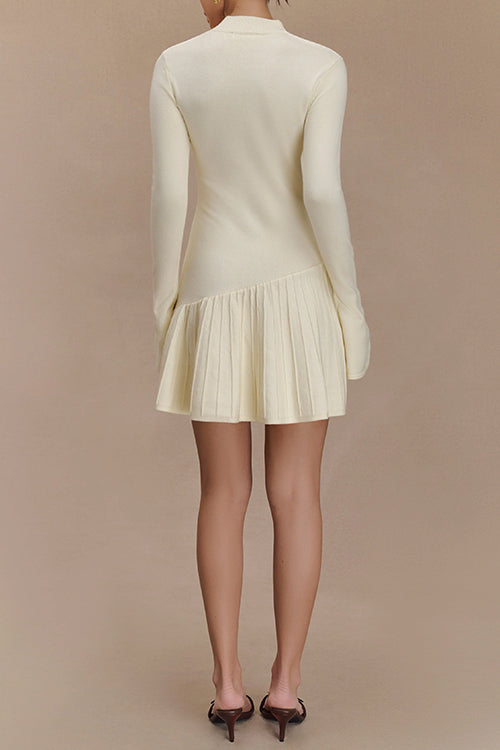 Meridress Mockneck Bell Sleeves Ruffle Mini Sweater Dress