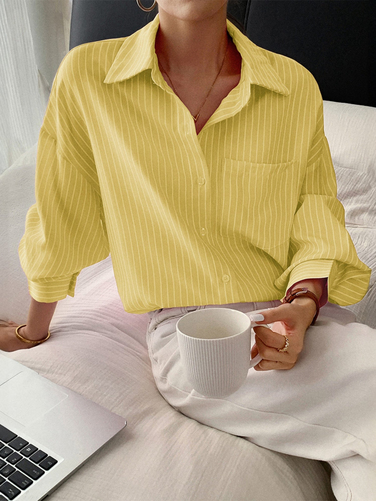 Stripes Buttons Long Sleeves Shirts