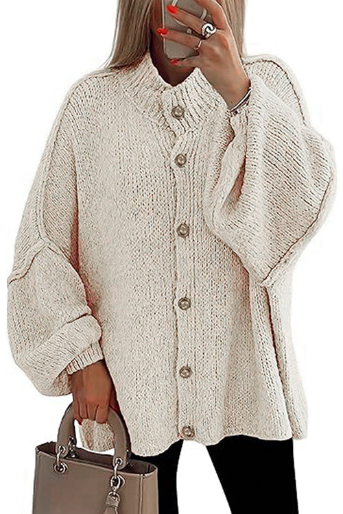 Meridress Button Up Balloon Sleeves Sweater Cardigan
