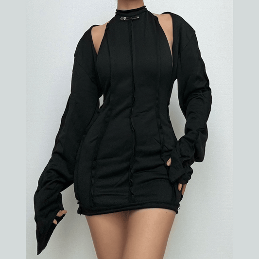 Long sleeve halter backless shrug 2 piece mini dress