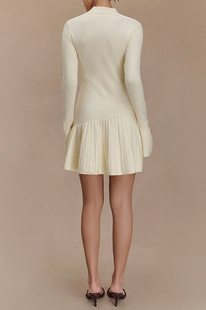 Mockneck Bell Sleeves Ruffle Mini Sweater Dress