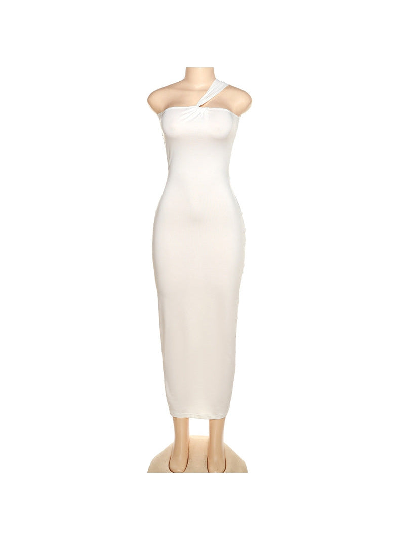 Oblique Twist Shoulder Backless Dress