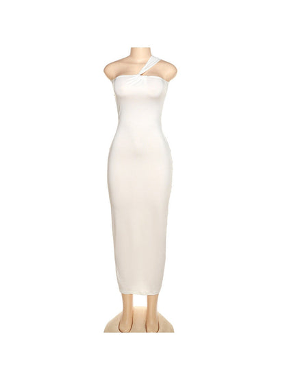 Oblique Twist Shoulder Backless Dress