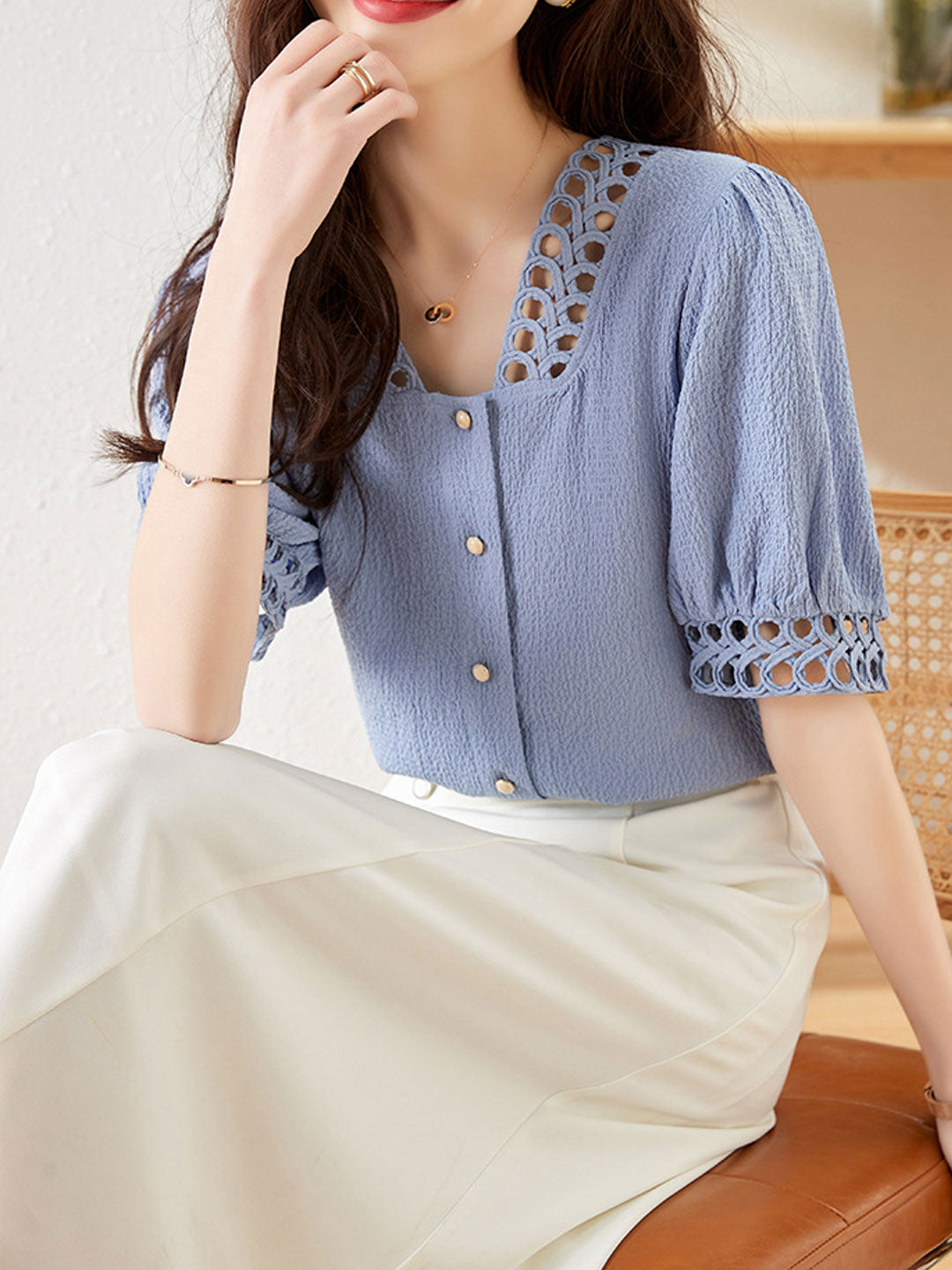 Bailey Classic Ruffled Chiffon Top-White