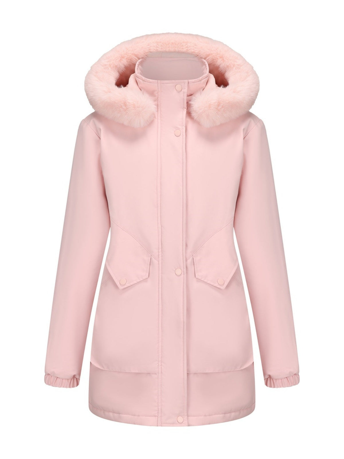 With Fur Collar Hooded For Warmth Drawstring Pocket Down Jacket