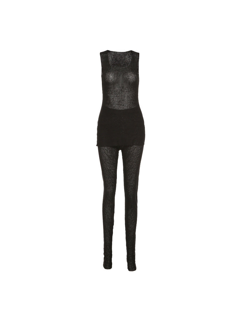 See Through Sleeveless Top & Pants Coord Set