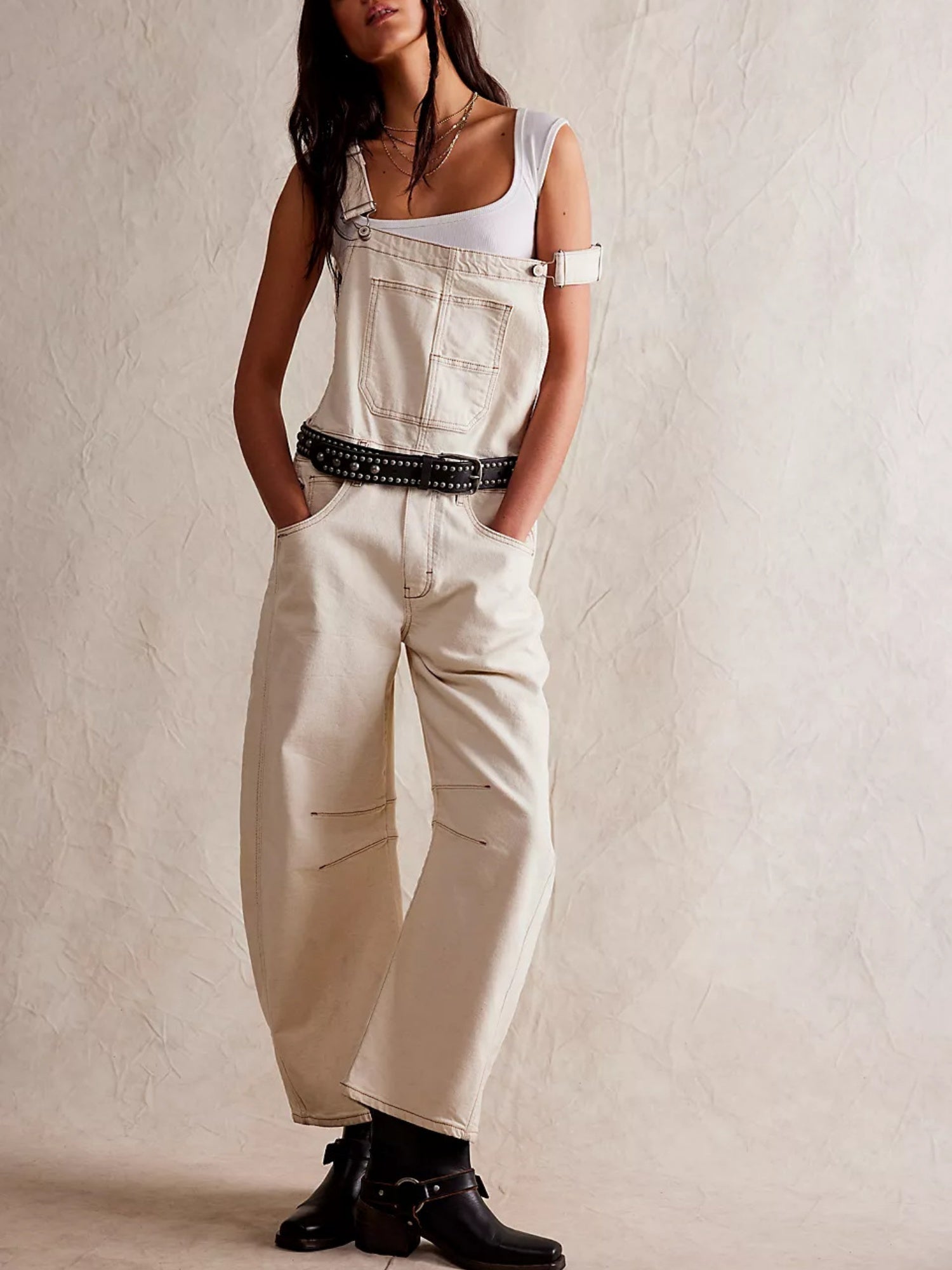 Washed Pocket Loose-fit Denim Overalls