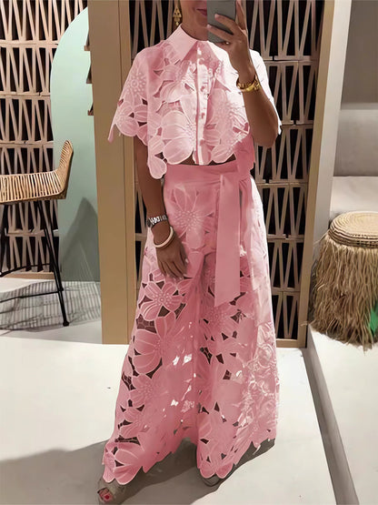 Cutout Floral Two Piece Set
