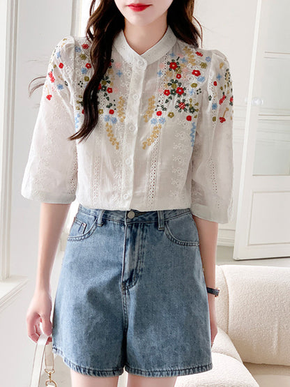 Brianna Vintage Embroidered Jacquard Top