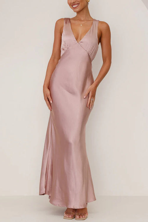 V Neck Sleeveless Maxi Party Dress
