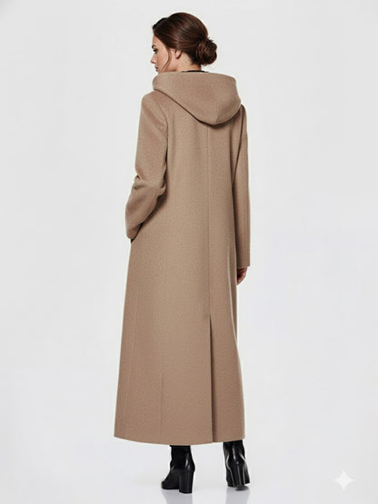 Women Wrap Coat Hooded Warmth Full Length Winter Maxi Wool Blend Coat 2026