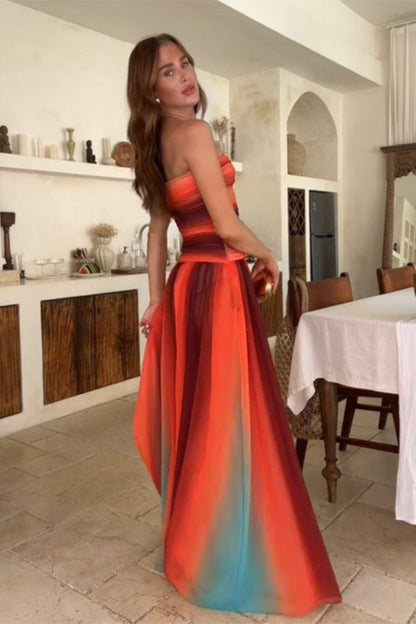 Twist Knit Hollow Shoulder Strapless Bodycon Maxi Dress