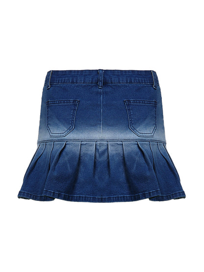 Vintage Pleated Ultra Short Denim Mini Skirt