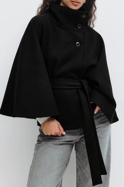 Solid Color Cape Collar Belted Trench Coat