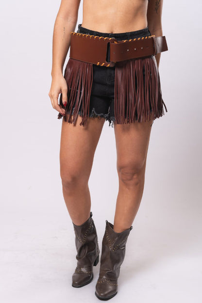 Fashionable Punk Leather Tassel Wide Belt