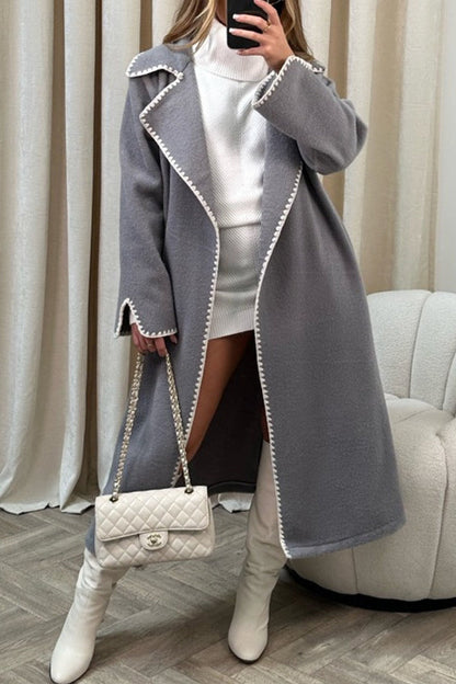 Double-sided simple thickened and extended hand-crocheted double-sided woolen coat