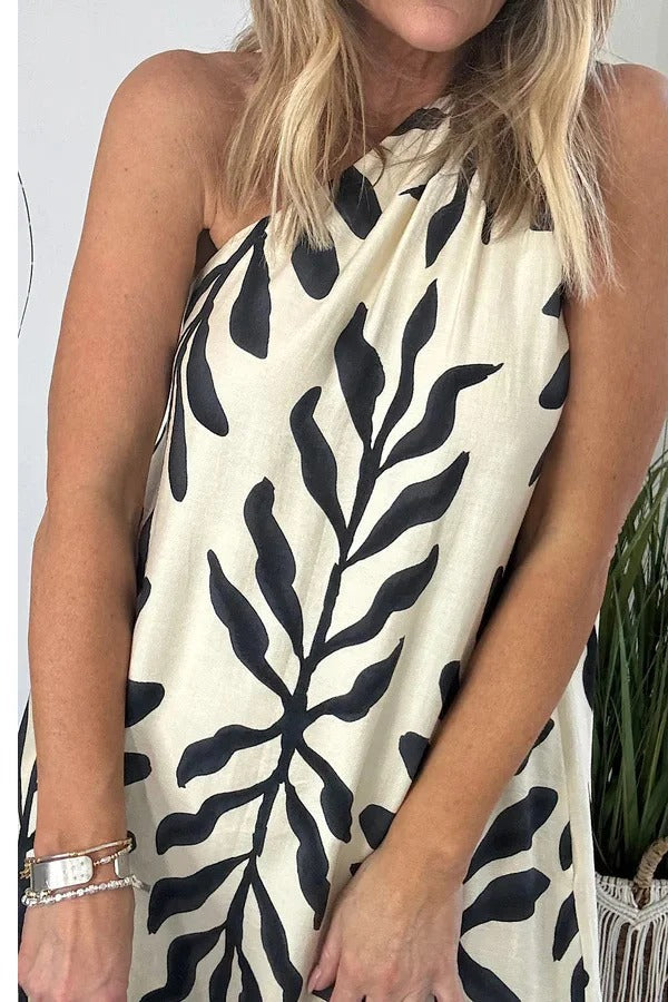 Floral Unique Printed One Shoulder Pocketed Loose Maxi Dress