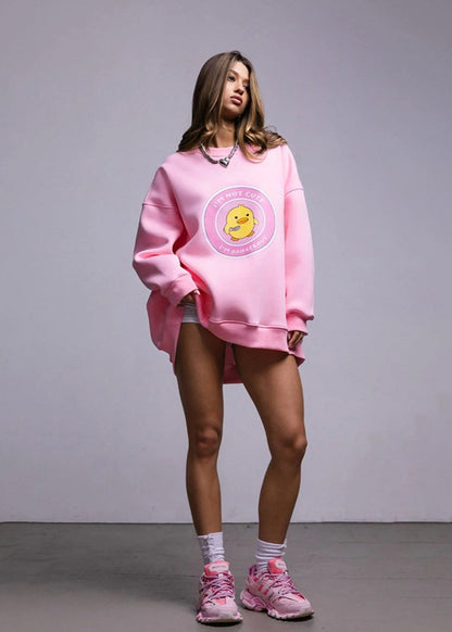 Charming Duck Graphic Oversized Pink Sweatshirt