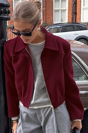 Short Burgundy Wool Blazer Jacket