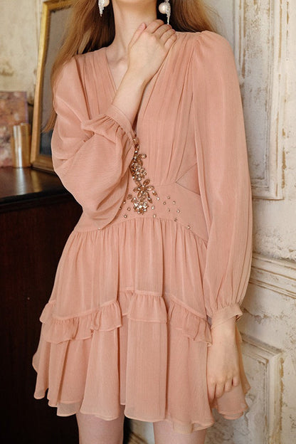Crystal Cut Out Ruched Mini Dress