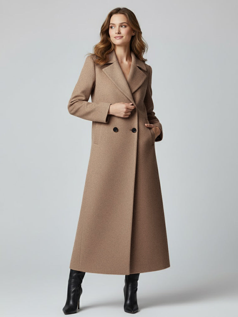 Maxi Double-breasted Woolen Coat in Sophisticated Straight Cut For Women 2026