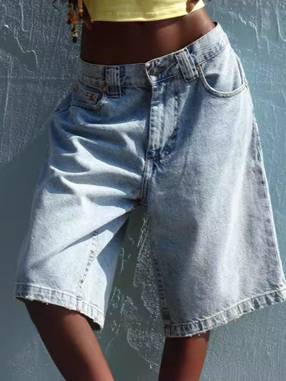 Non-Elastic Slimming Denim Shorts