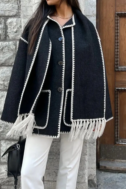Scarf-Neckline Felt Woolen Coat