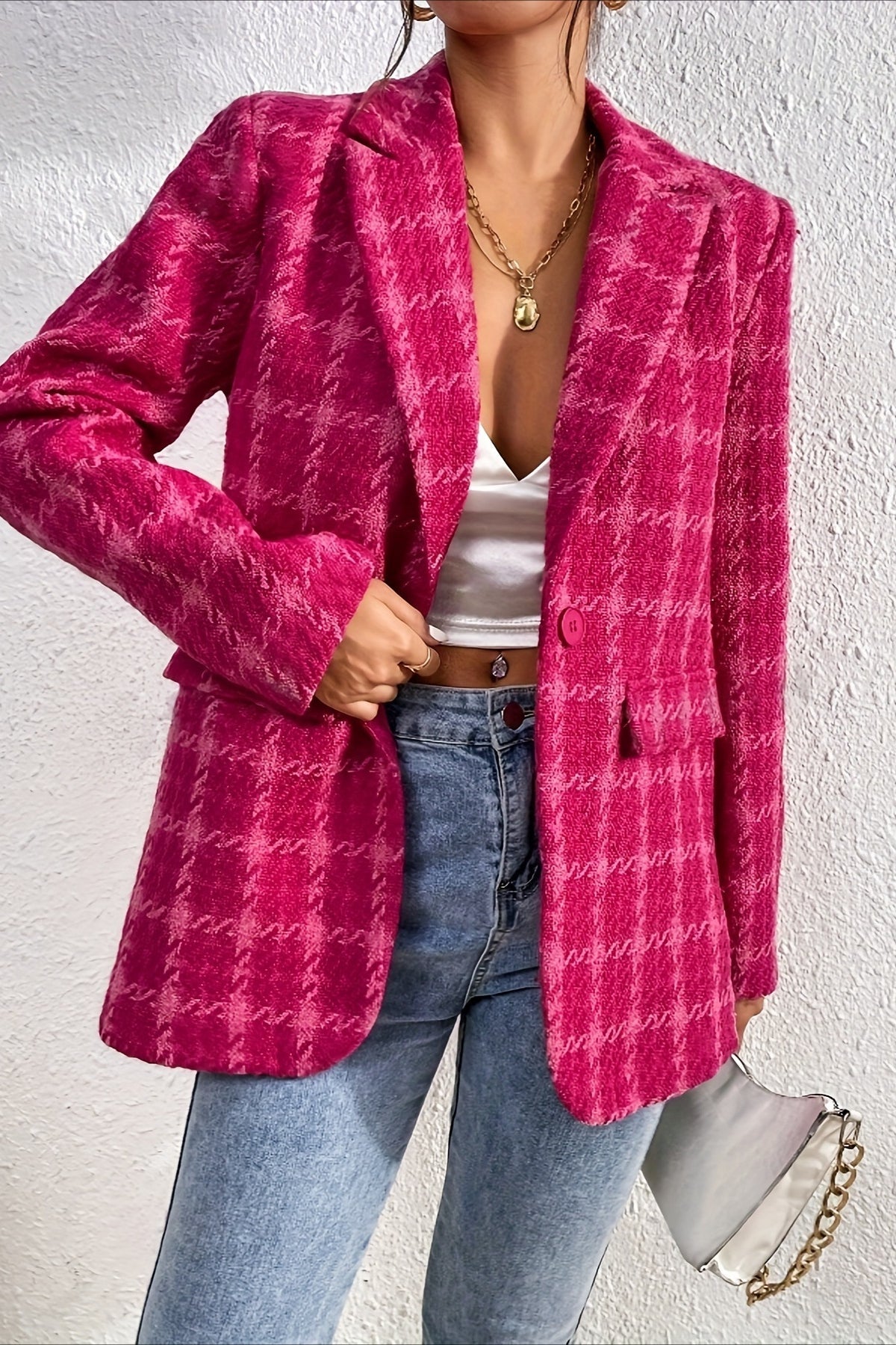 Red Plaid Elegant Blazer Coat
