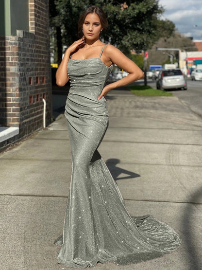 Birthday Party Dresses Blue Straps Neck Sleeveless Backless Prom Long Aquatic Dress