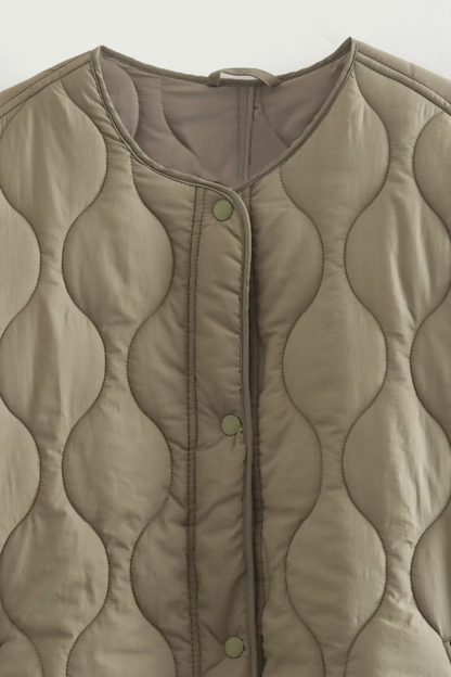 Solid Color Loose Round Neck Quilted Jacket