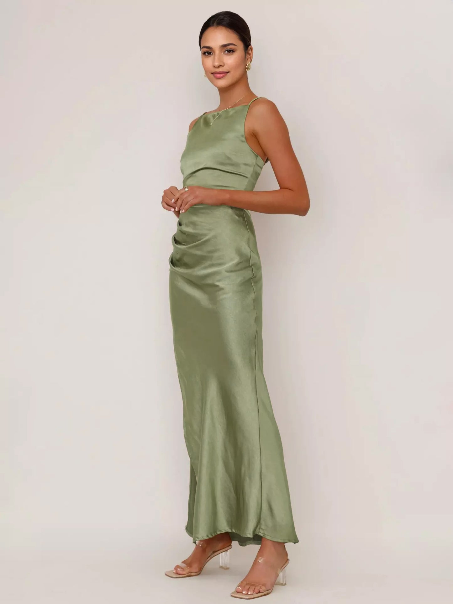 Soft Pink Maxi Slit Dress Open Back Party Slip Dress For Women 2026
