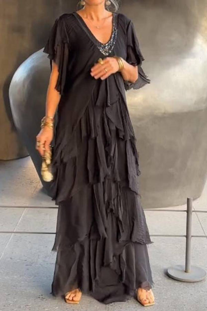 Elegant V-neck Fashionable Cake Long Dress