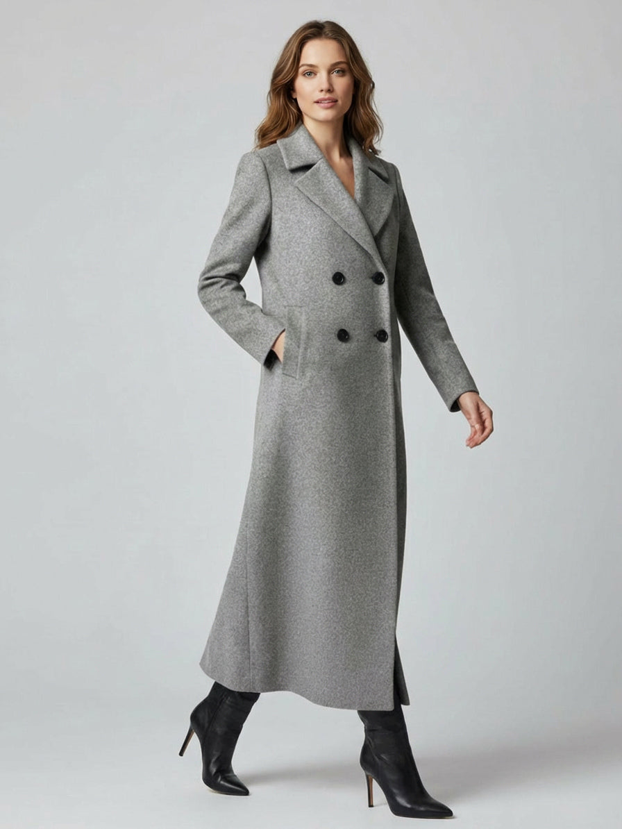 Maxi Double-breasted Woolen Coat in Sophisticated Straight Cut For Women 2026